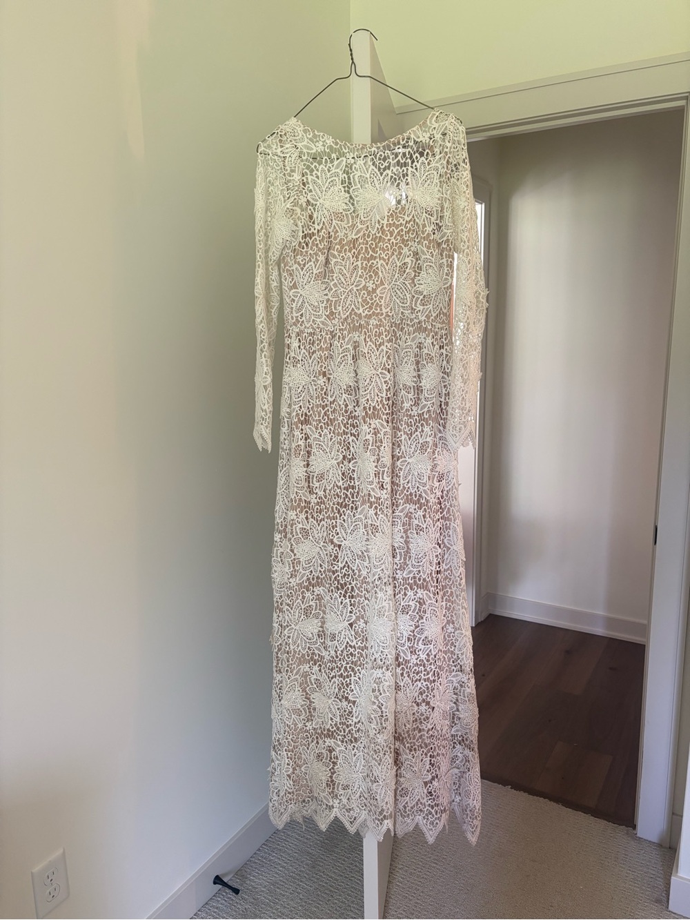 BHLDN Ivory Floral Lace Long Sleeve Maxi Wedding Dress